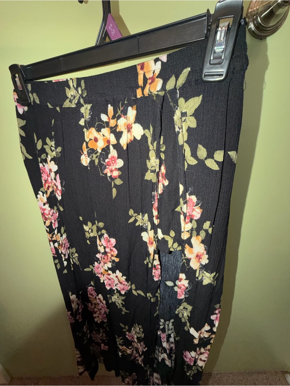 Cotton Candy Black Floral Pleated Maxi Skirt with Pink & Cream Blooms